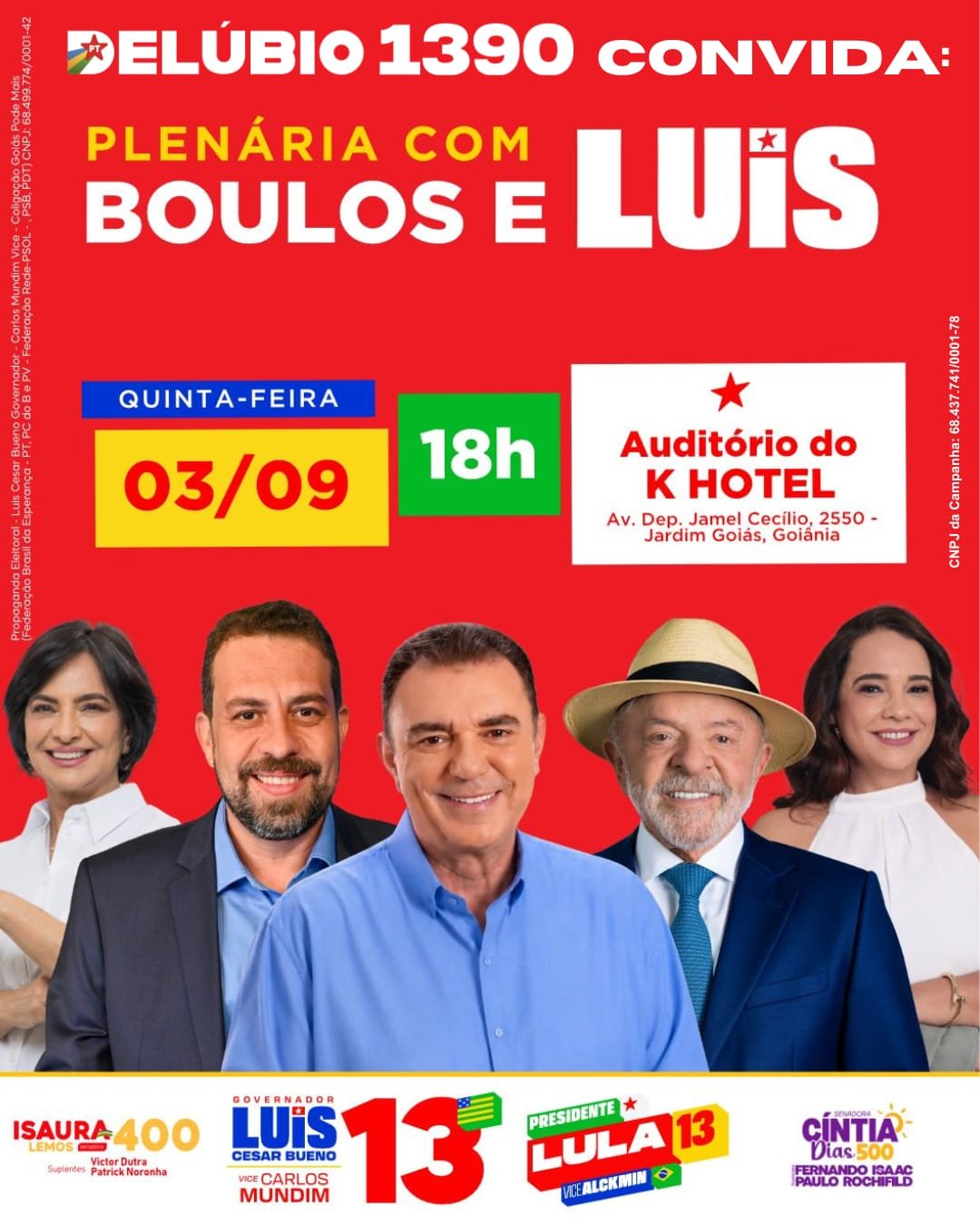Convite de Delúbio Soares para plenária com Boulos e Luís no K Hotel
